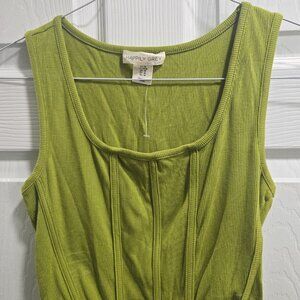 Happily Grey Tank Top Womens Medium Green Ribbed Coquette Cropped 90s